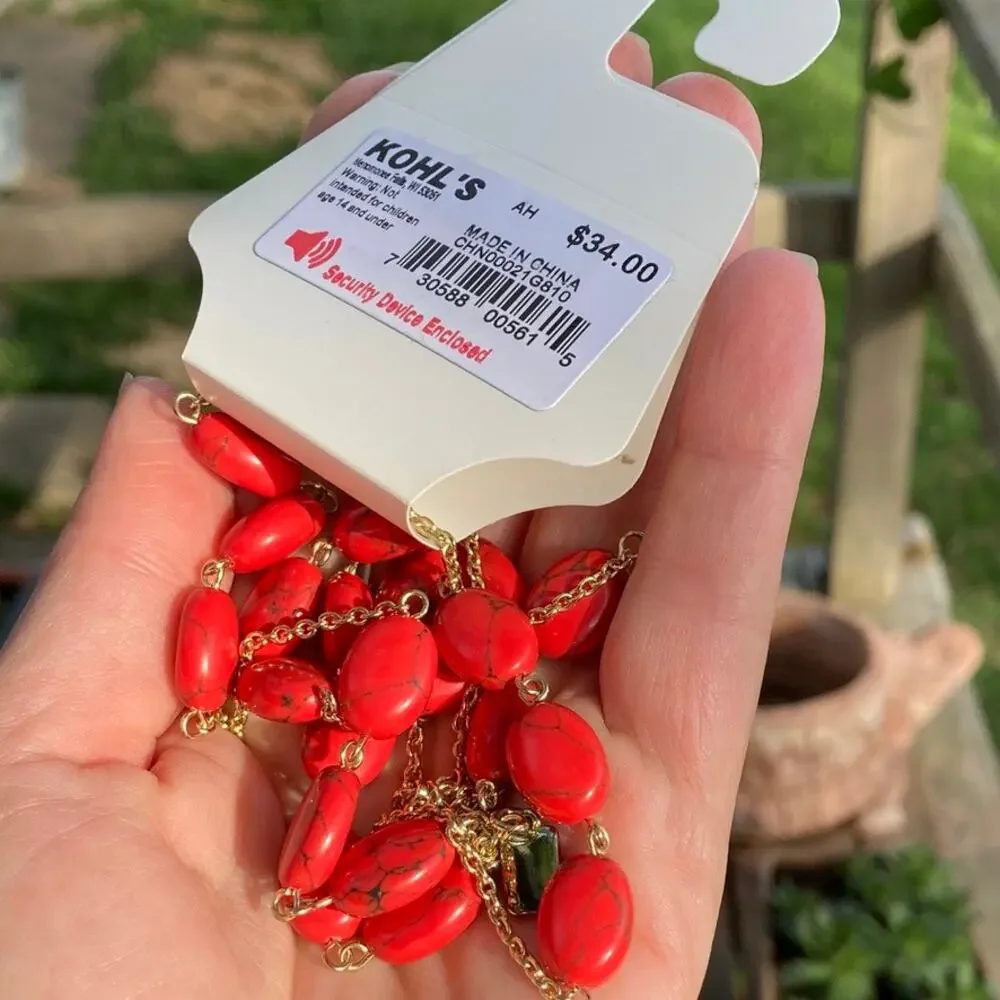 CHAPS semi-precious red/gold tone necklace